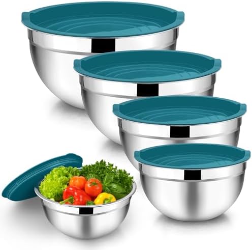 TeamFar Mixing Bowls Set of 5, Stainless Steel Metal Salad Bowls with Lids
