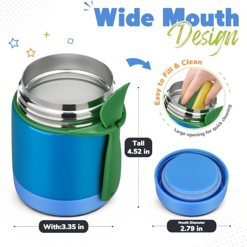 10oz Soup Thermo for Hot Food Kids,Lunch Thermo Kids Food Jar with Spoon Hot Insulated Food Containers,Leak Proof Stainless Steel Wide Mouth Lunch Food Jar for School(Blue)