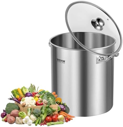 VEVOR Stainless Steel Stockpot, 24 Quart Cooking Pots, Cookware Sauce Pot with Lid, and Handle, Heavy Duty Commercial Grade Stock Pot, Sanding Treatment, for Steaming Boiling or Frying Silver
