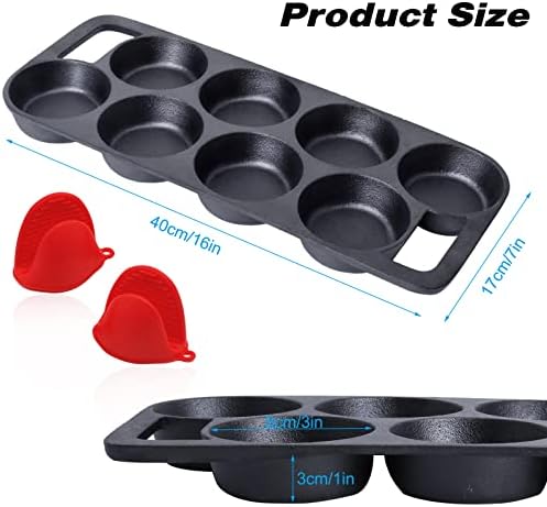 YOLOPLUS+ 16" Pre-seasoned Cast Iron Muffin Pan with Heat Resistant Gloves
