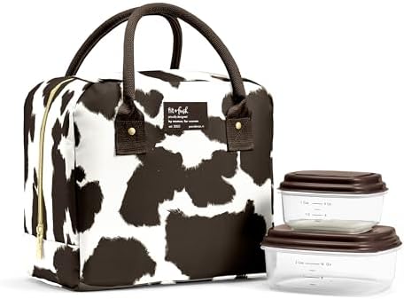 Fit & Fresh Bloomington Lunch Bag for Women - Insulated Large Lunch Box for Work with Containers, Leak-Resistant, Stain-Resistant, Zipper Closure Cowhide Brown on Brown