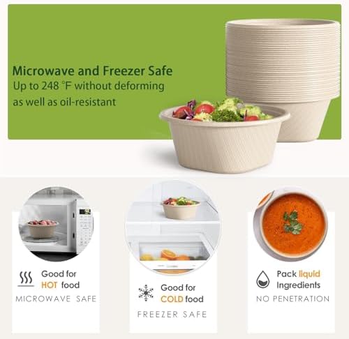 Homestockplus 32 Oz Deep Disposable Bowl, Paper Bowls Disposable Heavy Duty Compostable Bowls, Eco-friendly Sugarcane Bagasse Biodegradable Bowl for Soup, Salad, Dessert [50 Pack]