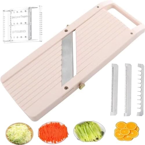 Japanese Mandoline Slicer for Kitchen, 5" Wide Stainless Steel Blade Mandolin Vegetable Cutter, Ivory
