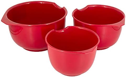 Glad Mixing Bowls with Pour Spout, Set of 3 | Nesting Design Saves Space | Non-Slip, BPA Free, Dishwasher Safe Plastic | Kitchen Cooking and Baking Supplies, Red