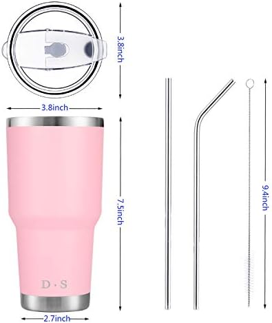 D·S 30 oz Pink Tumbler Double Wall Vacuum Insulated Travel Coffee Mug