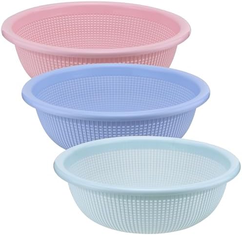 EIKS 3 Pack Plastic Colander Baskets Mesh Sieve, 10-inch Diameter