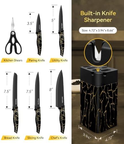 8 Pieces Kitchen Knife Block Sets, Dishwasher Safe, Black