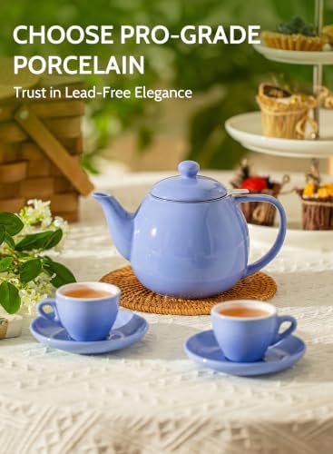 Sweese Porcelain Teapot 27 oz with Infuser for Loose Leaf Tea, Dusty Blue