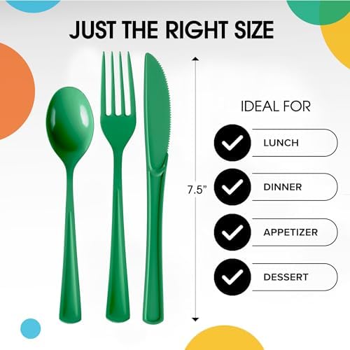 Party Solids Emerald Green Plastic Silverware 150 Pcs Cutlery Set