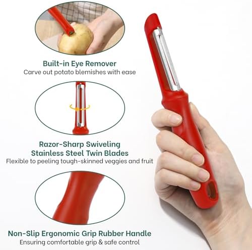 Beneno Swivel Vegetable Peeler, Smooth Peeling Potato Peeler (2, Red)
