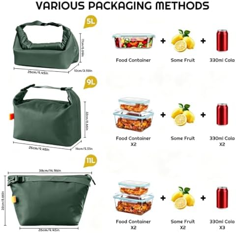 SUOXU Insulated Lunch Bag, Reusable Thermal Lunch Box Tote for Women & Men (Green)