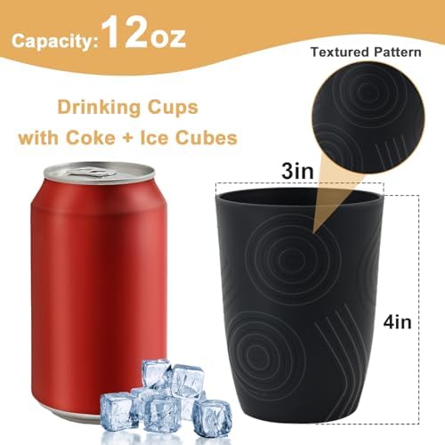 12oz Wheat Straw Cups Sets of 6, Plastic Cups Reusable (Black)