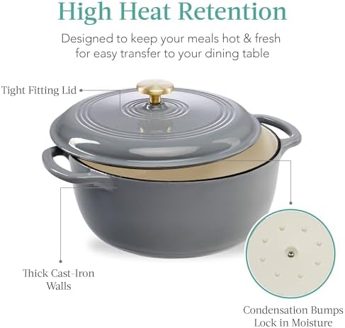 Best Choice Products 7.5 Quart Enamel Cast-Iron Round Dutch Oven, Family Style Heavy-Duty Pre-Seasoned Cookware for Home, Kitchen, Dining Room, Oven Safe w/Lid, Dual Handles - Graphite Gray