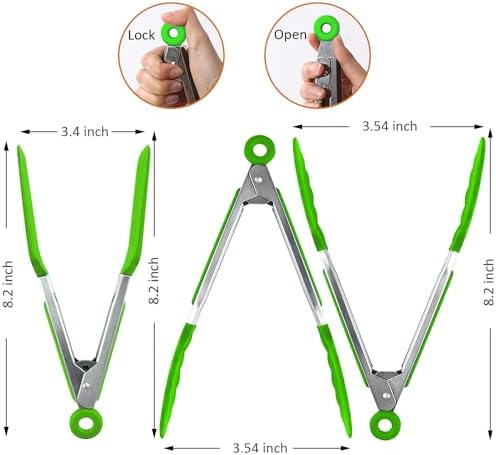 7 Inch Small Serving Tongs with Silicone Tips 3 Pack(Green)