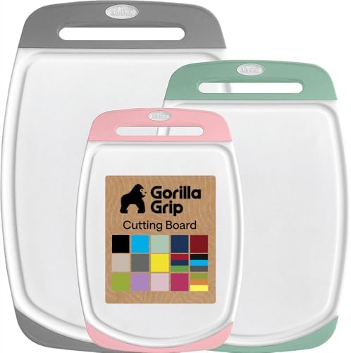 GORILLA GRIP BPA-Free Reversible Cutting Board, Set of 3, Gray Mint Pink