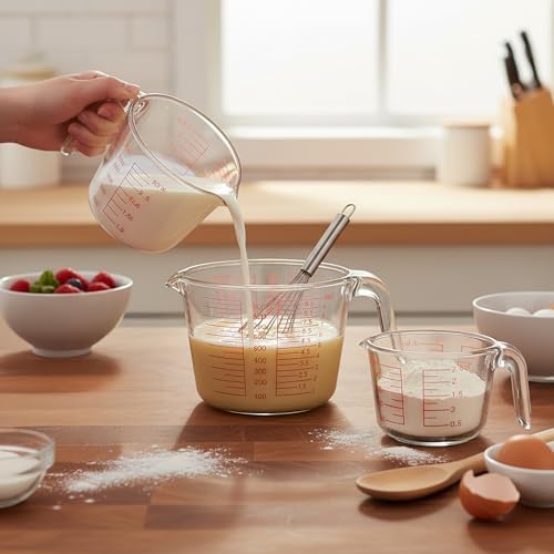 6 Pcs Glass Measuring Cups, 1-Cup (No Lid), 2-Cup/4-Cup with Lids