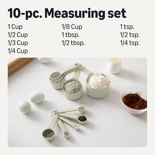 Amazon Basics Measuring Cups and Spoons, 10-Piece Set, Food-Grade Plastic, Dishwasher-Safe, Linen Gray