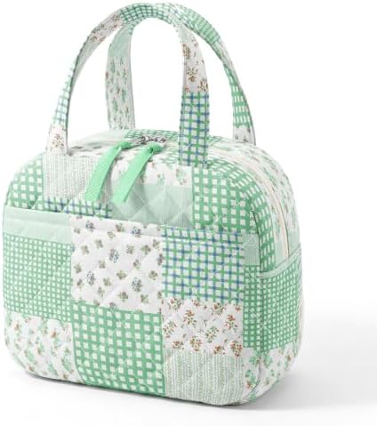 WOBAGMEN Quilted Lunch Box for Women,Coquette Aesthetic Lunch Box,Cute Green Patchwork Lunch Bags for Work,Office,Picnic,Travel(Green Patchwork)