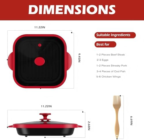 Microwave Grill Pan with Glass Cover - Bacon Cooker, Crisper & Grilled Cheese Maker, Microwave Cookware,Dishwasher Safe for Easy Clean