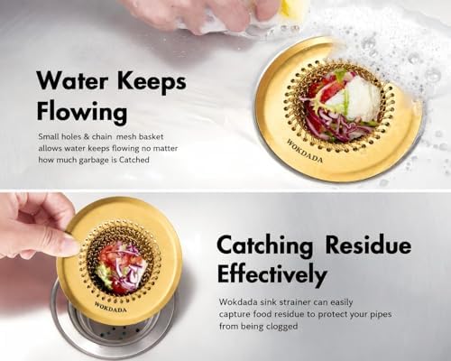 Kitchen Sink Drain Strainer,Patented Reversible Chain Mesh Basket, Gold