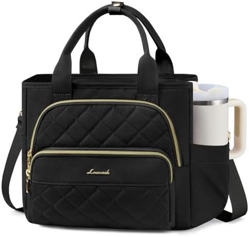 LOVEVOOK Lunch Box for Women, Diamond Quilted Lunch Bag for Work,13L,Black