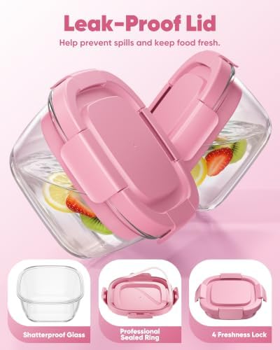 Canfanni Glass Salad Container, 56oz Bowl with Airtight Lids, Tray, Fork