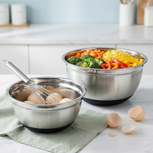 3-Piece Black Stainless Steel Mixing Bowls Set with Non-Slip Silicone Base