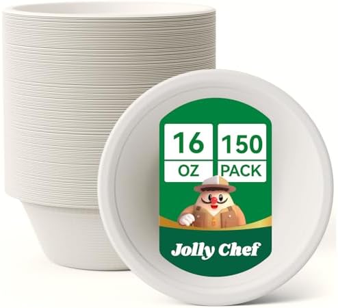 Compostable Disposable Paper Bowl 16 oz Heavy Duty Soup Containers 150 Pack