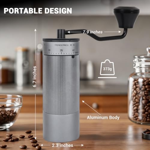 CEVING Mini Manual Coffee Grinder With 40 Adjustable Settings, Silver