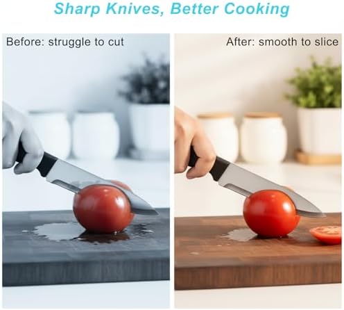 Elite Kitchen Knife Sharpener with 3 Stages, Professional Manual Blade Sharpening System, Ceramic Stone, Tungsten Carbide Plates, Diamond rods, Ergonomic Handle, Non-Slip Base,Stylish Black