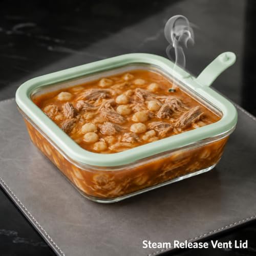 Glad Glass Food Storage Containers, Set of 3 - Airtight Vacuum Sealed Steam Vent Lids - Square Borosilicate Glass Dishes with Ombre Green Lids - Assorted Sizes for Meal Prep & Leftovers, Sage