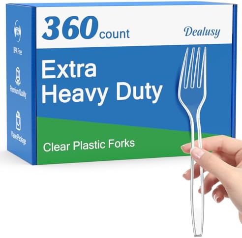Dealusy 360 Count Extra Heavy Duty Clear Plastic Forks Disposable