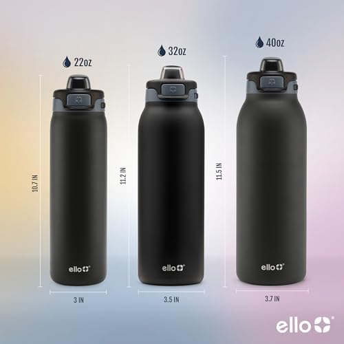Ello Pop & Fill Insulated Stainless Steel Water Bottle with Quick Fill Lid, Leakproof Locking, Sip or Chug Spout, BPA-Free, Double Wall Vacuum Insulated for Sports, Travel & School- 22oz / 32oz / 40oz