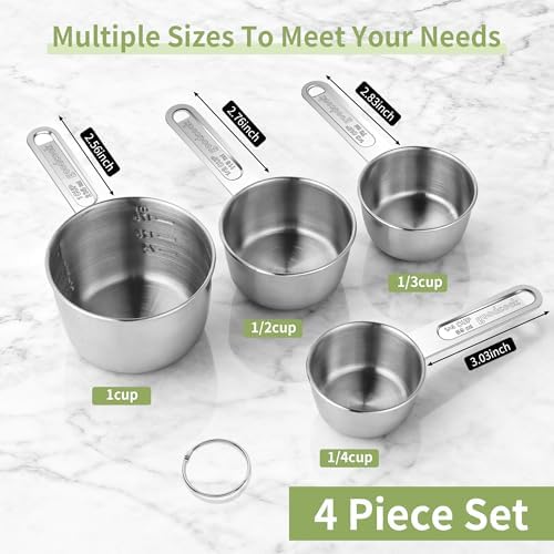 -BINGBING- Measuring Cups of 4, Stainless Steel Measuring Cups, Stackable