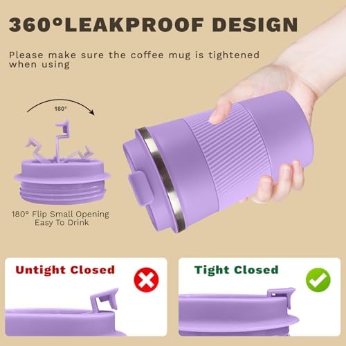 Vacuum Insulated Stainless Steel Travel Coffee Mug,Leak Proof Cup with Lid