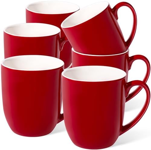 Large Ceramic Coffee Mugs Set of 6 16oz(475ml) Tea Cups Idea Gifts Red