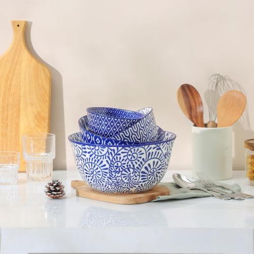 Selamica Ceramic Mixing Bowls Set of 4, 20/36/60/123 oz, Vintage Blue