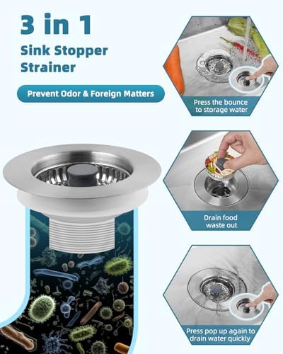 All Metal Sink Drain Strainer for Kitchen Sink, Universal Fit