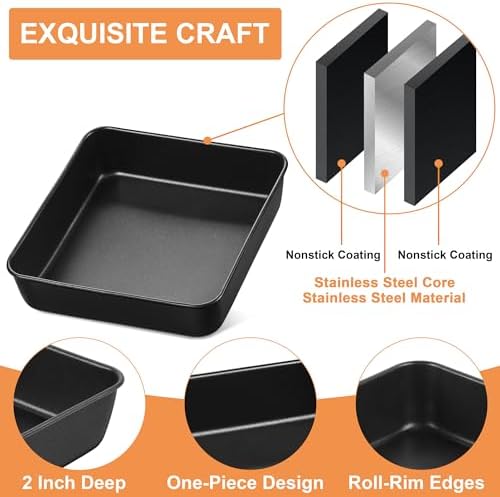 E-far 8x8 Baking Pan, Nonstick Square Cake Pan with Stainless Steel Core