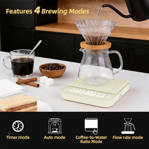 ShanSon Mini Coffee Scale with Timer,0.1g High Precision Espresso Scale,2kg/0.1g Digital Kitchen Scale with Flow Rate,USB-C Rechargeable,Waterproof Surface,Auto Timer for Pour Over & Espresso,Beige