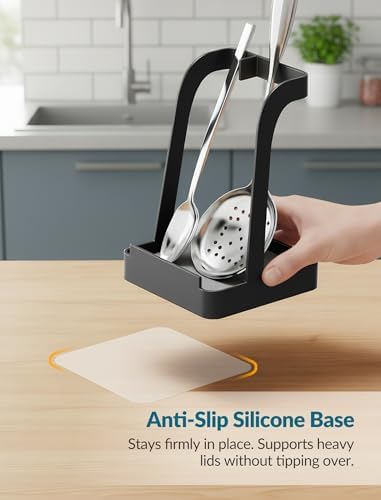 NiHome Pot Lid & Spoon Rest, Diatomite Tray Ladle Holder, Stove Top, Black