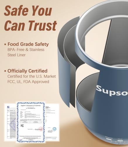 Supsonic - 16oz Self Heating Coffee Mug, Smart Heated Coffee Mug Faster Direct-Contact Heating Up to 149°F, Coffee Mug Warmer Set with Auto Shut-Off - Gifts for Men Women | S2