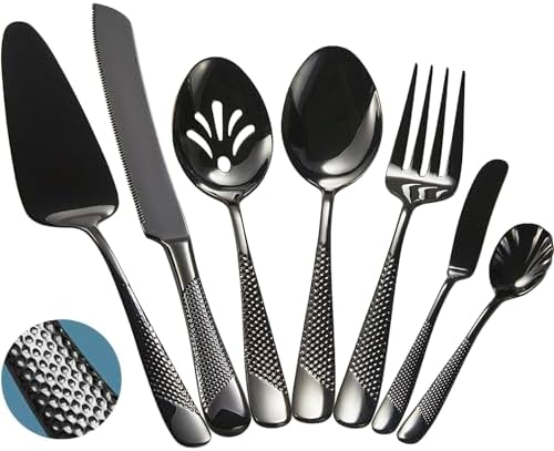 Premium Hammered 18/10 Stainless Steel Serving Utensil Set, 7-Piece
