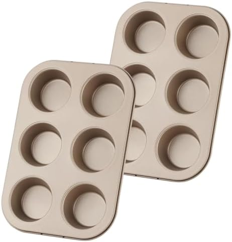 6-Cup Muffin Pan Set, Nonstick Carbon Steel Baking Pans, 2 Pack