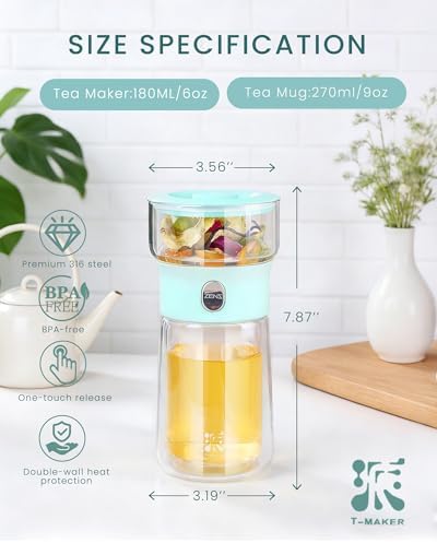 ZENS Modern Glass Infuser Teapot, One Touch Tea Release Loose Tea Maker
