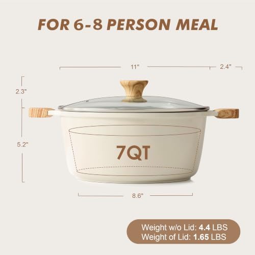 SENSARTE Ceramic Nonstick Stock Pot with Lid, 7 Quart, Creamy White