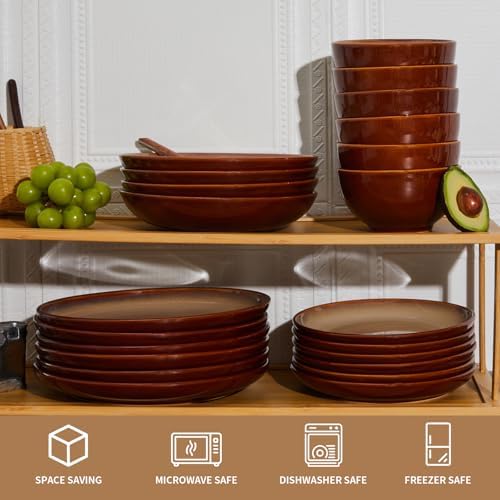 Pokini Stoneware Dinnerware Sets for 4, 12pcs Plates and Bowls Sets Dishes