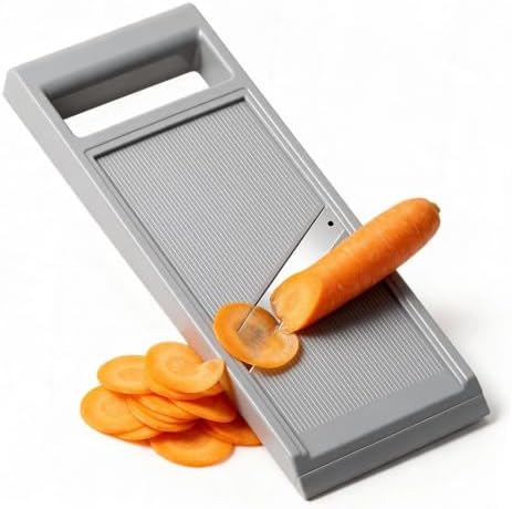 Handheld Potato Slicer & French Fry Cutter, Stainless Steel Manual Vegetable Slicer for Homemade Fries, Carrot, Zucchini, Easy-Grip Slicer, 4.25x10.8 Inch Kitchen Gadget(Grey)