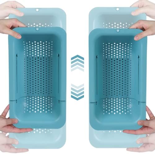 Blue Ginkgo Over Sink Colander, Extendable Kitchen Strainer, 2-Pack, Teal