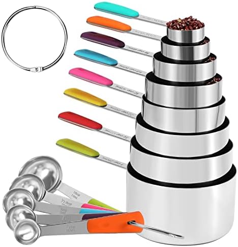 Bopei 13-Pcs Stainless Steel Measuring Cups & Spoons Set, Colorful Handles